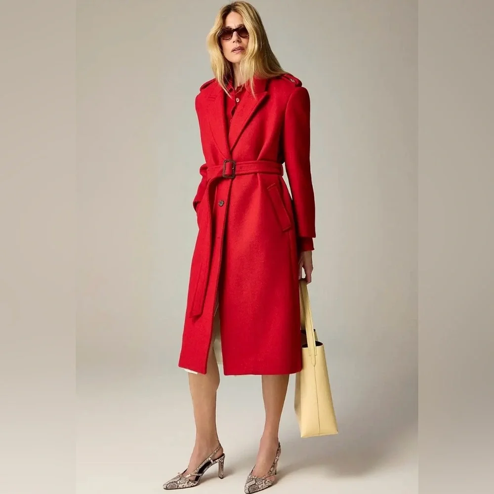 J. Crew Women's Wrap Trench Coat in Italian Double-faced Wool Blend Size XL Red